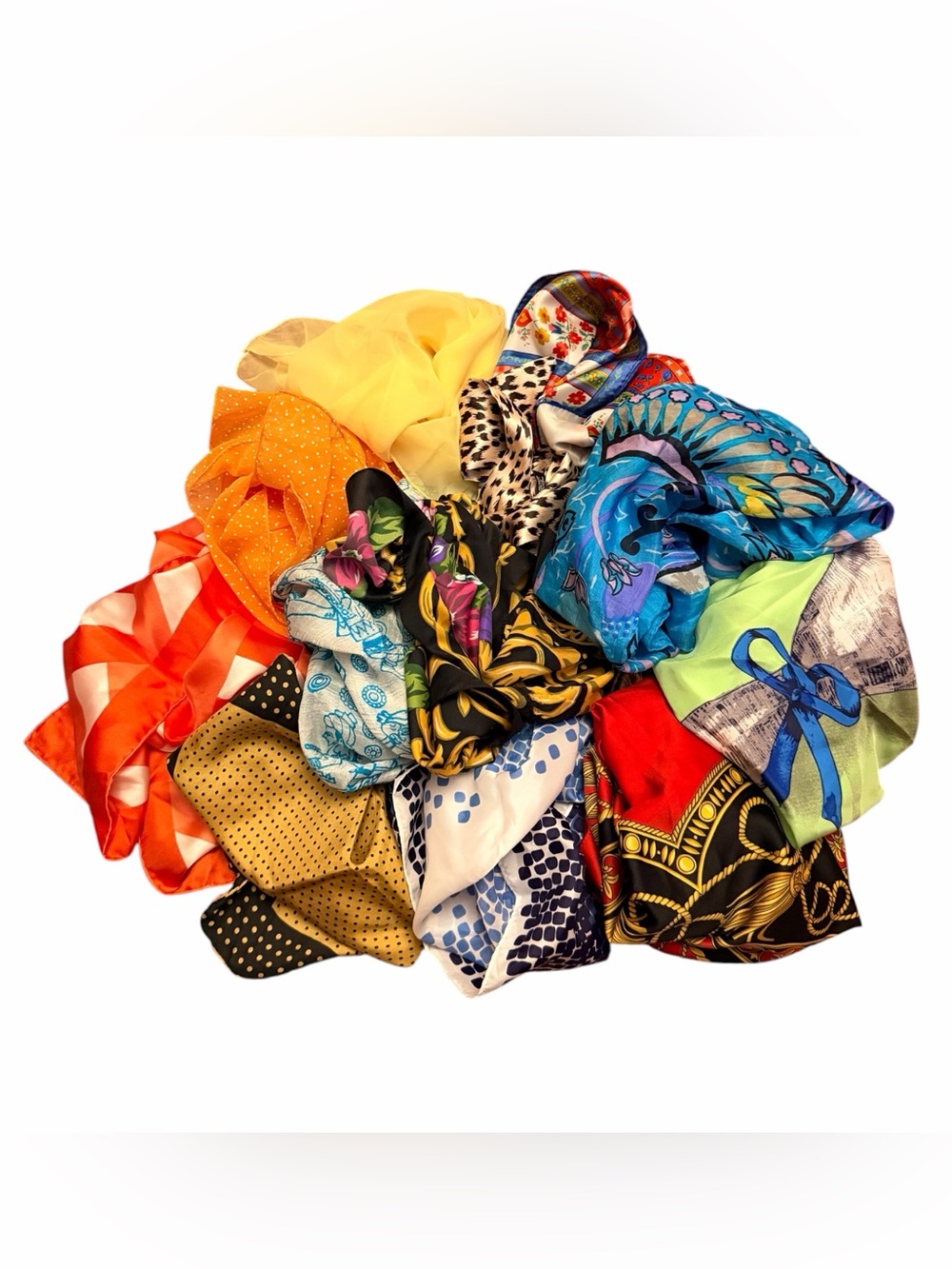 Bundle of 12 Vintage Scarves- Silk, Polyester, Cotton